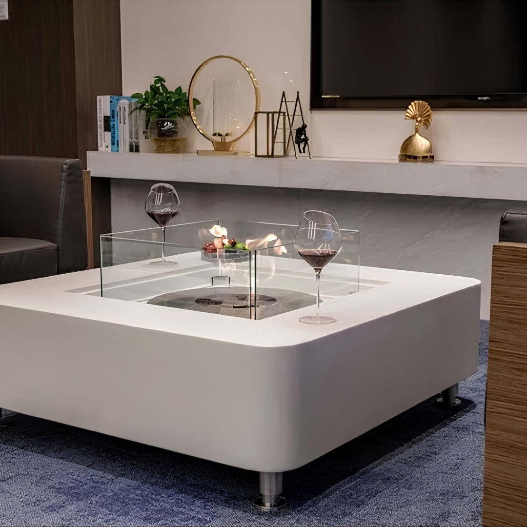 Elementi Perth 40" Square Cream White Concrete Ethanol Fire Table