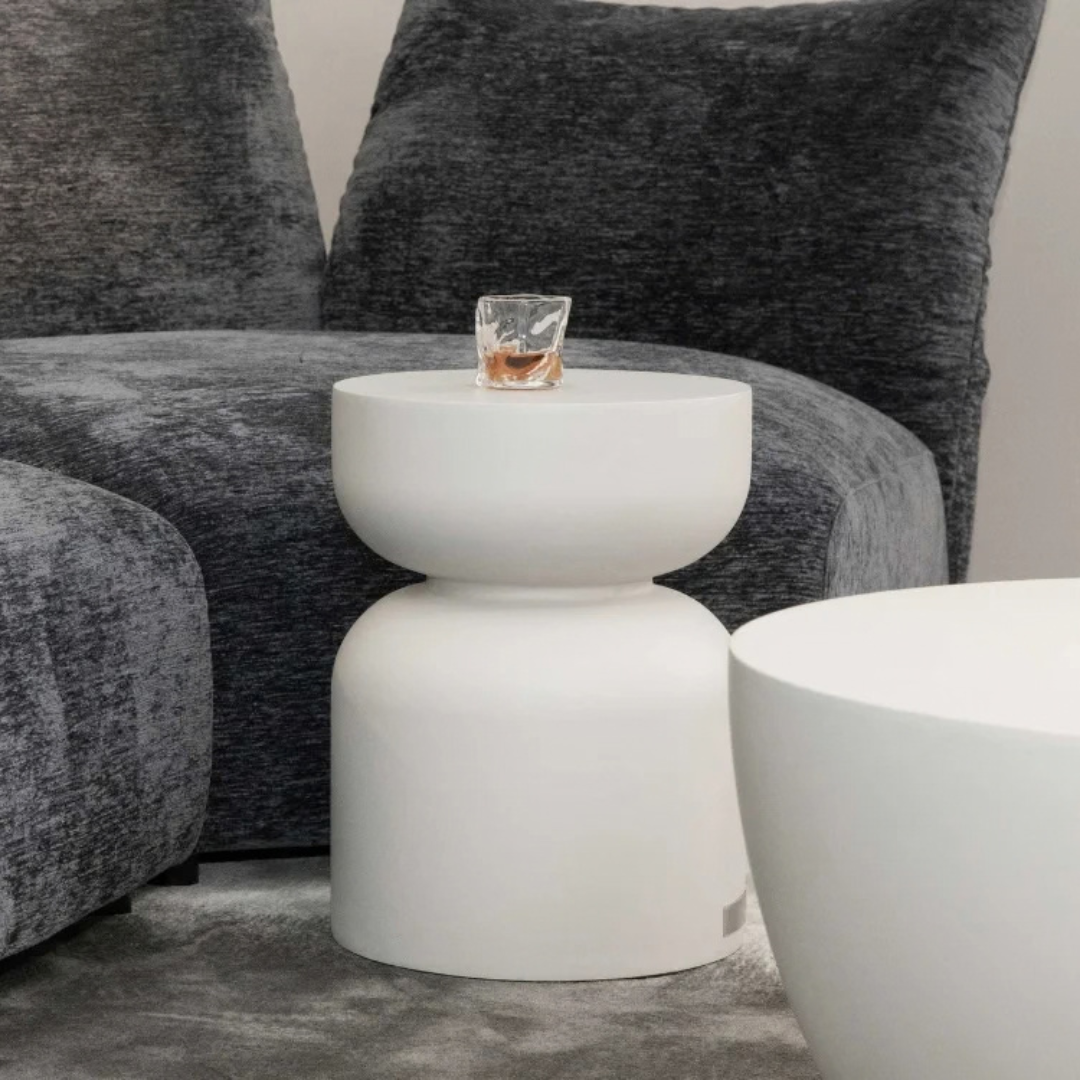 Elementi Chronos Cream White 13.8" Concrete Side table Small