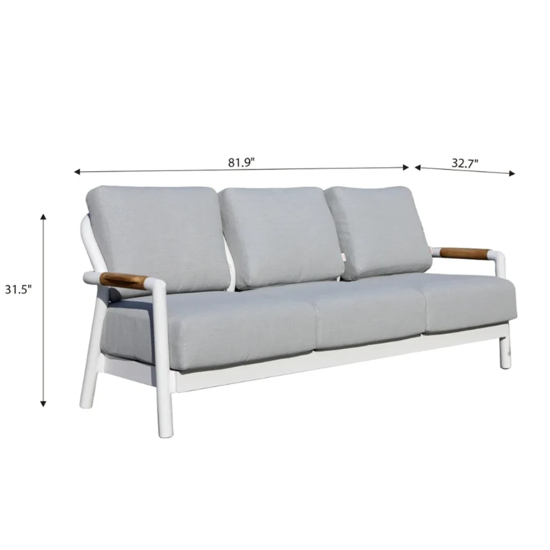 Elementi Santorini Outdoor Aluminum 3-Seat Sofa with Sunbrella® Cushions