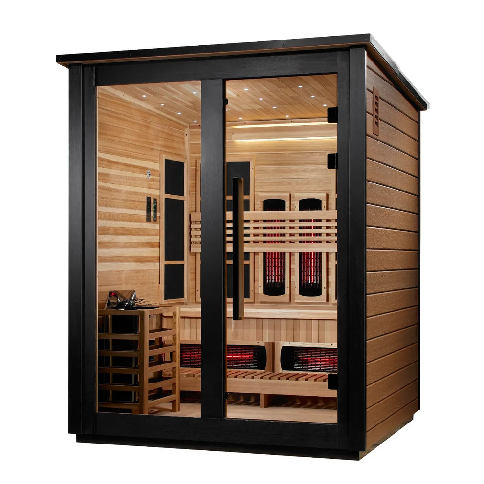***New 2026 Model*** Golden Designs "Loviisa" 3 Person, 2 Tone Barn Hybrid (PureTech™ Full Spectrum IR or Traditional Stove) Outdoor Sauna (GDI-8523-03)