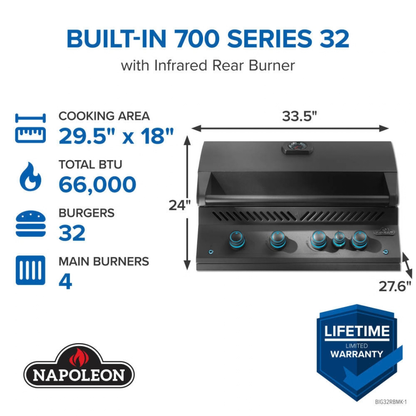 Napoleon Built-In 700 Series 32 with Infrared Rear Burner (Matt Black)