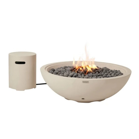 Elementi Rose Bowl 48" Round Frosted Cream White Concrete Natural Gas Fire Pit