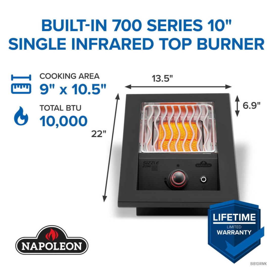 Napoleon Built-in 700 Series Single Infrared Burner with Matte Black Cover