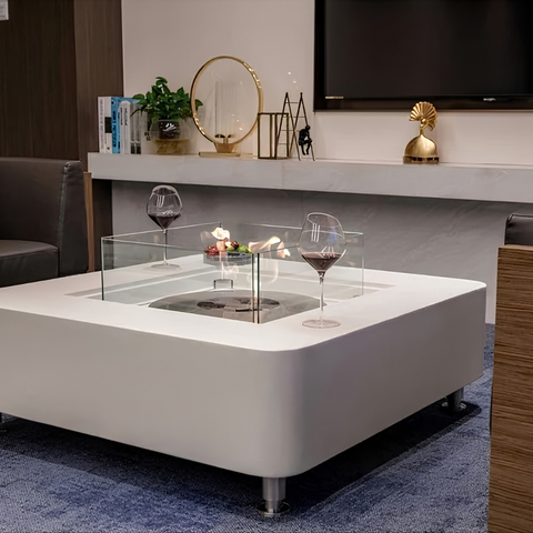 Elementi Perth 40" Square Cream White Concrete Ethanol Fire Table