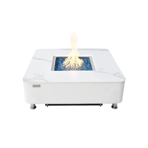 Elementi Annecy 42” Marble Porcelain Top Fire Table-Bianco White