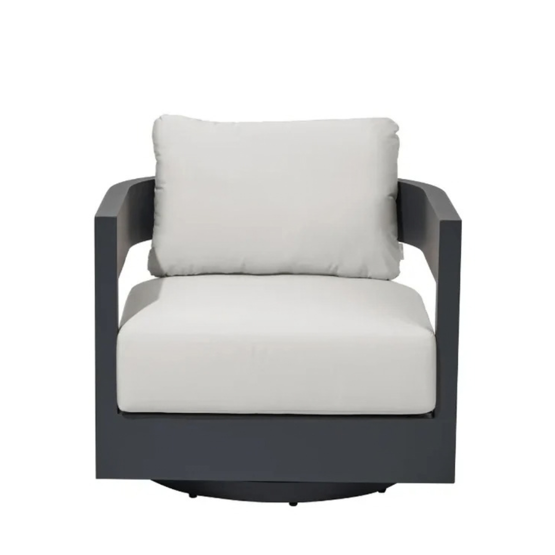Elementi Monaco Powder-Coated Aluminum Patio Swivel Chair - Canvas Canvas Chair with Sunbrella® Cushions