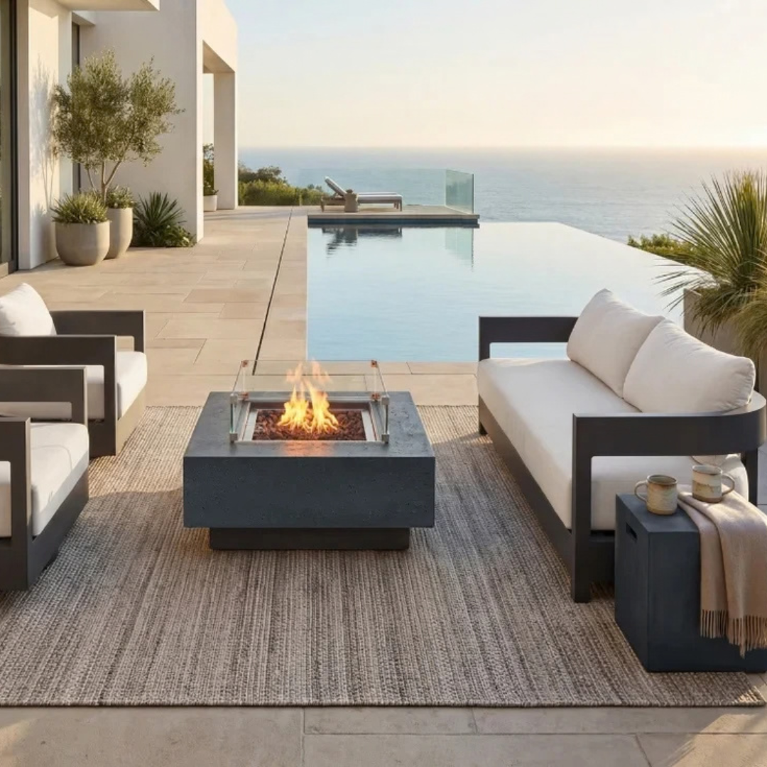 Elementi Monaco 80" Powder-Coated Aluminum Patio Sofa with Sunbrella® Cushions