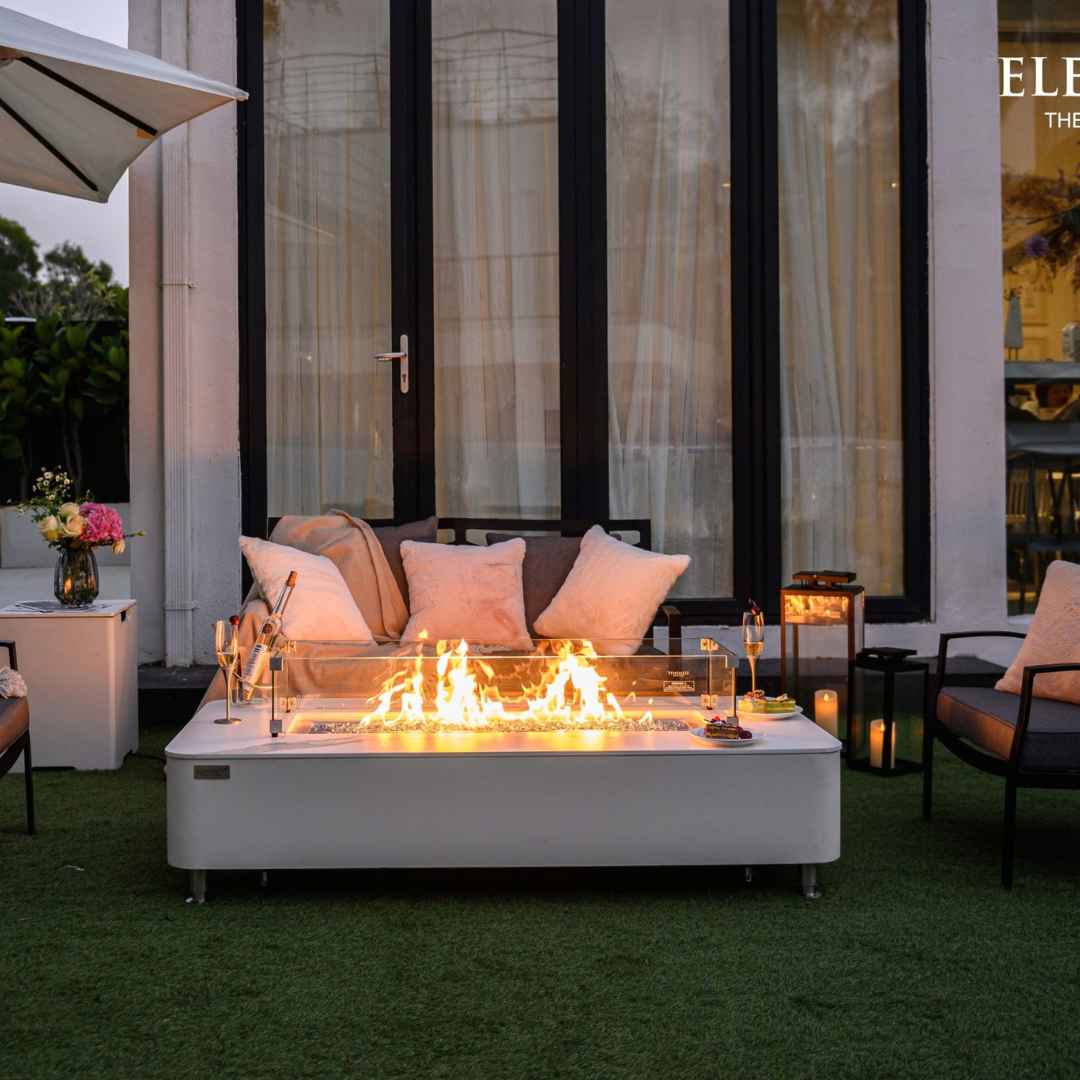 ELEMENTI PLUS ATHENS Porcelain Top Fire Table- Bianco White
