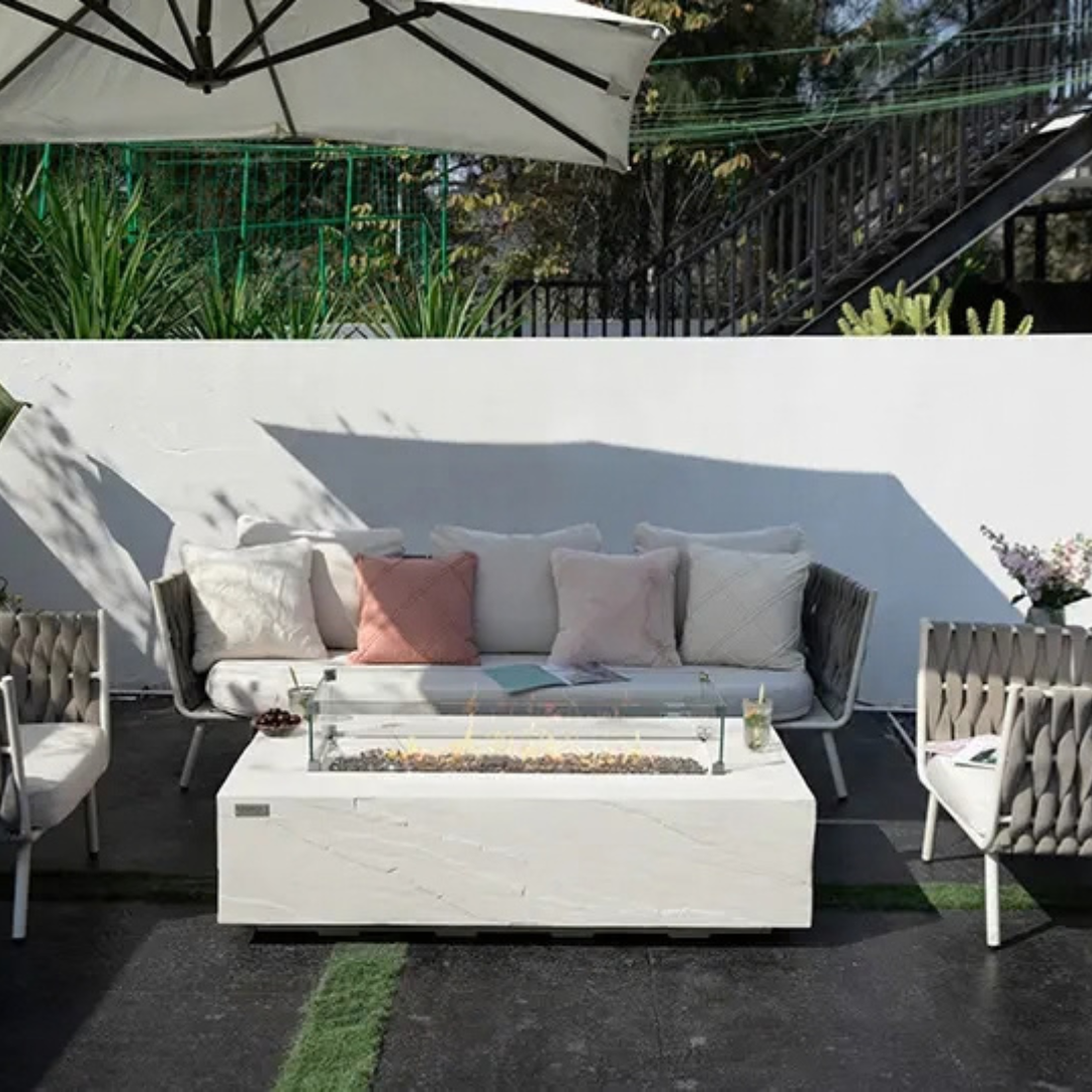 Elementi Plus Cape Town 56" Rectangle Cream White Concrete Sandstone Liquid Propane Fire Table