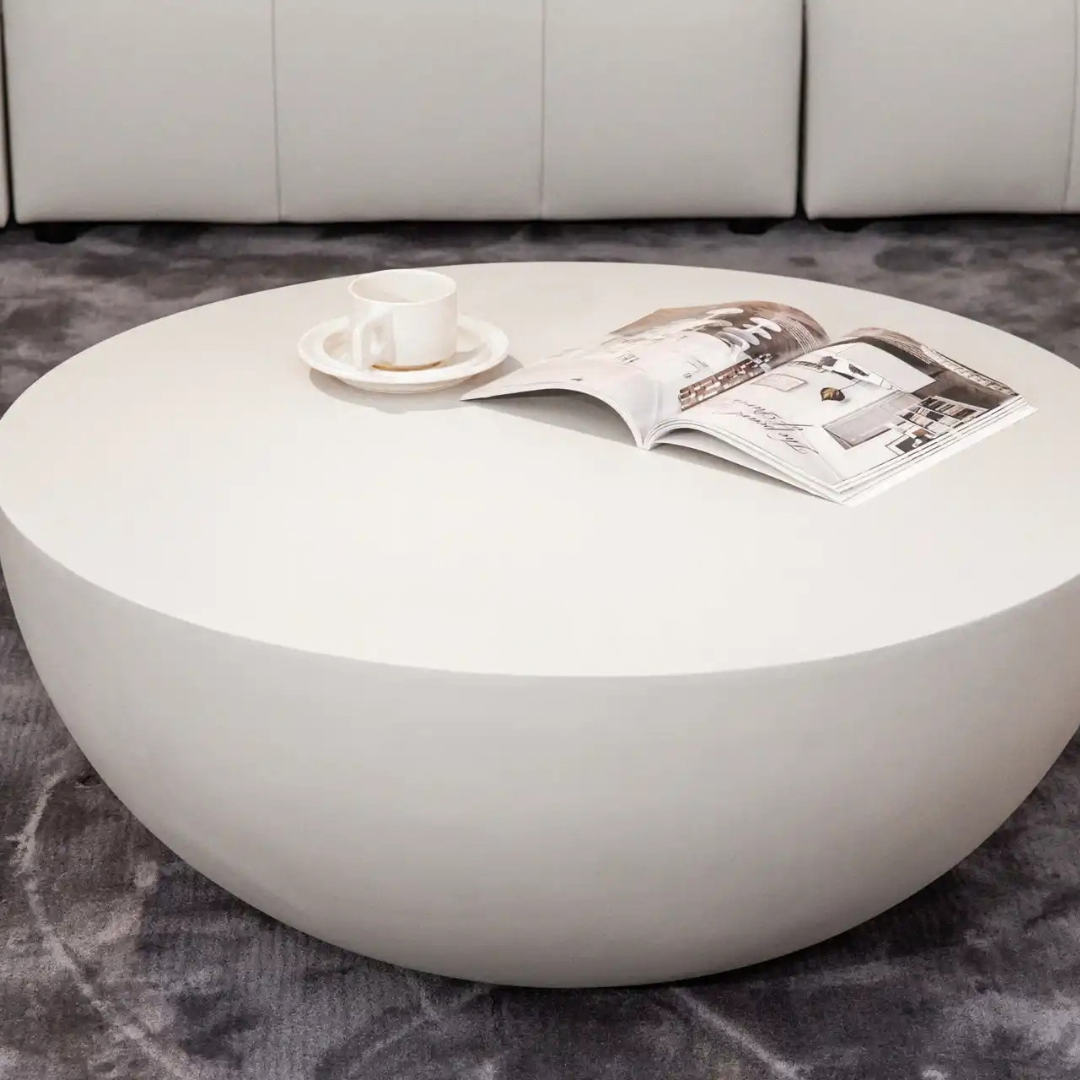 Elementi Chronos Cream White 34" Concrete Coffee Table Medium