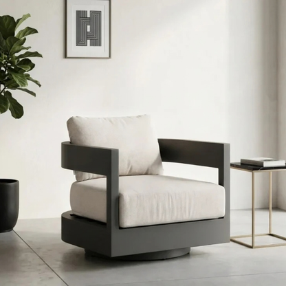 Elementi Monaco Powder-Coated Aluminum Patio Swivel Chair - Canvas Canvas Chair with Sunbrella® Cushions