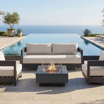 Elementi Monaco 80" Powder-Coated Aluminum Patio Sofa with Sunbrella® Cushions