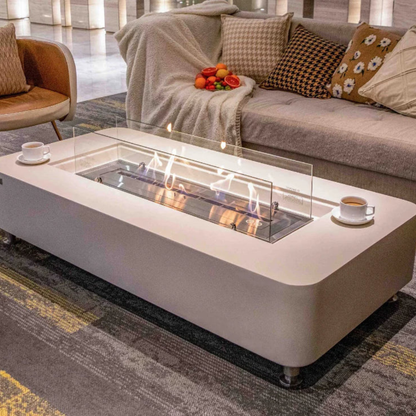 Elementi Sydney Concrete Bio-ethanol Fuel Outdoor Fire Pit Table- Cream White