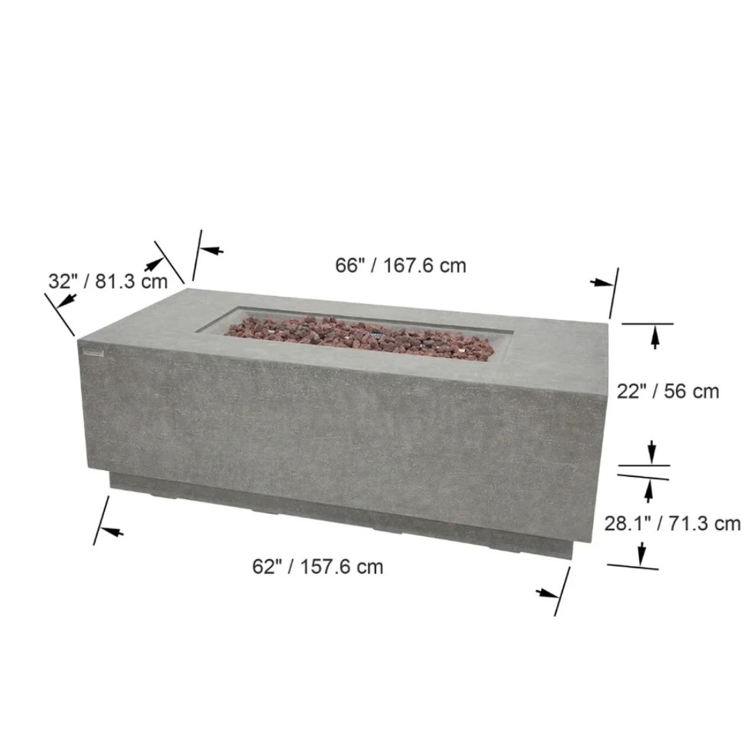 Elementi Andes 66" Concrete Fire Table with Built-In Tank Storage