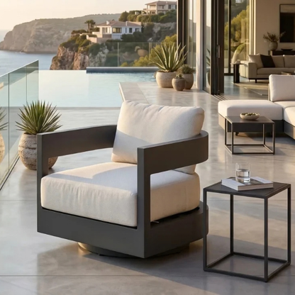 Elementi Monaco Powder-Coated Aluminum Patio Swivel Chair - Canvas Canvas Chair with Sunbrella® Cushions