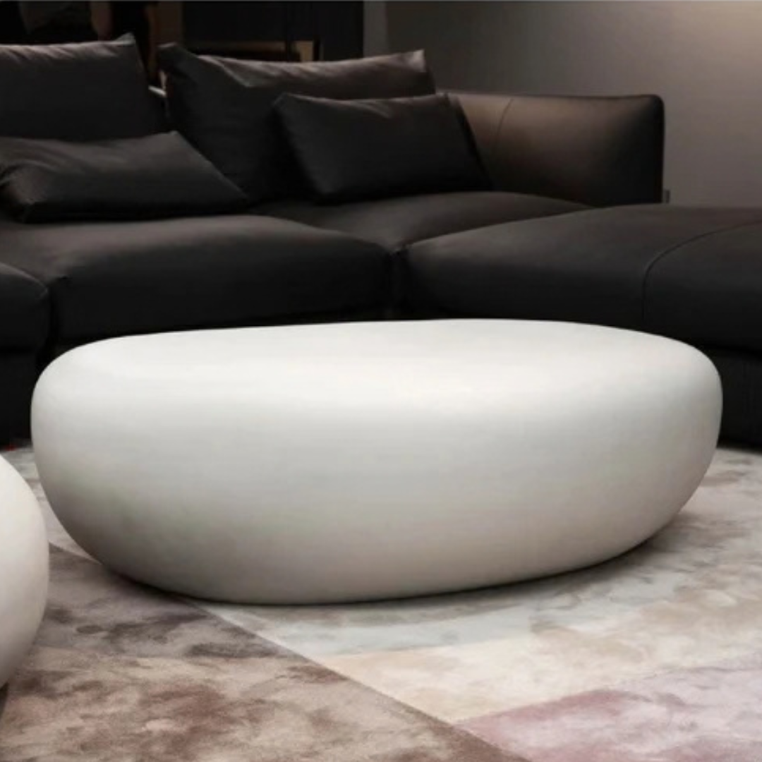Elementi Home Hawaii 48" Large Cream White Concrete Pebble Table