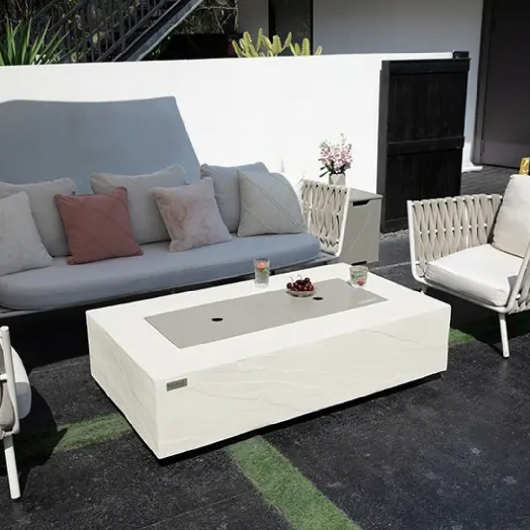 Elementi Plus Cape Town 56" Rectangle Cream White Concrete Sandstone Liquid Propane Fire Table