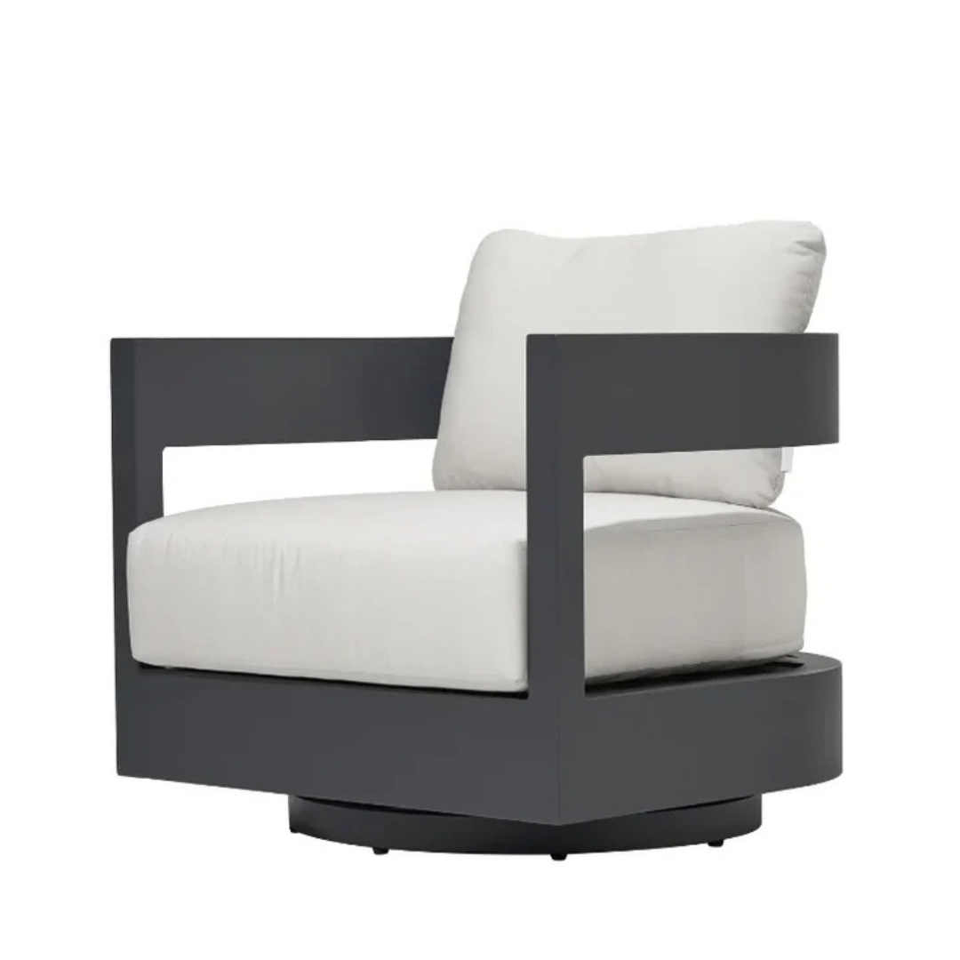 Elementi Monaco Powder-Coated Aluminum Patio Swivel Chair - Canvas Canvas Chair with Sunbrella® Cushions