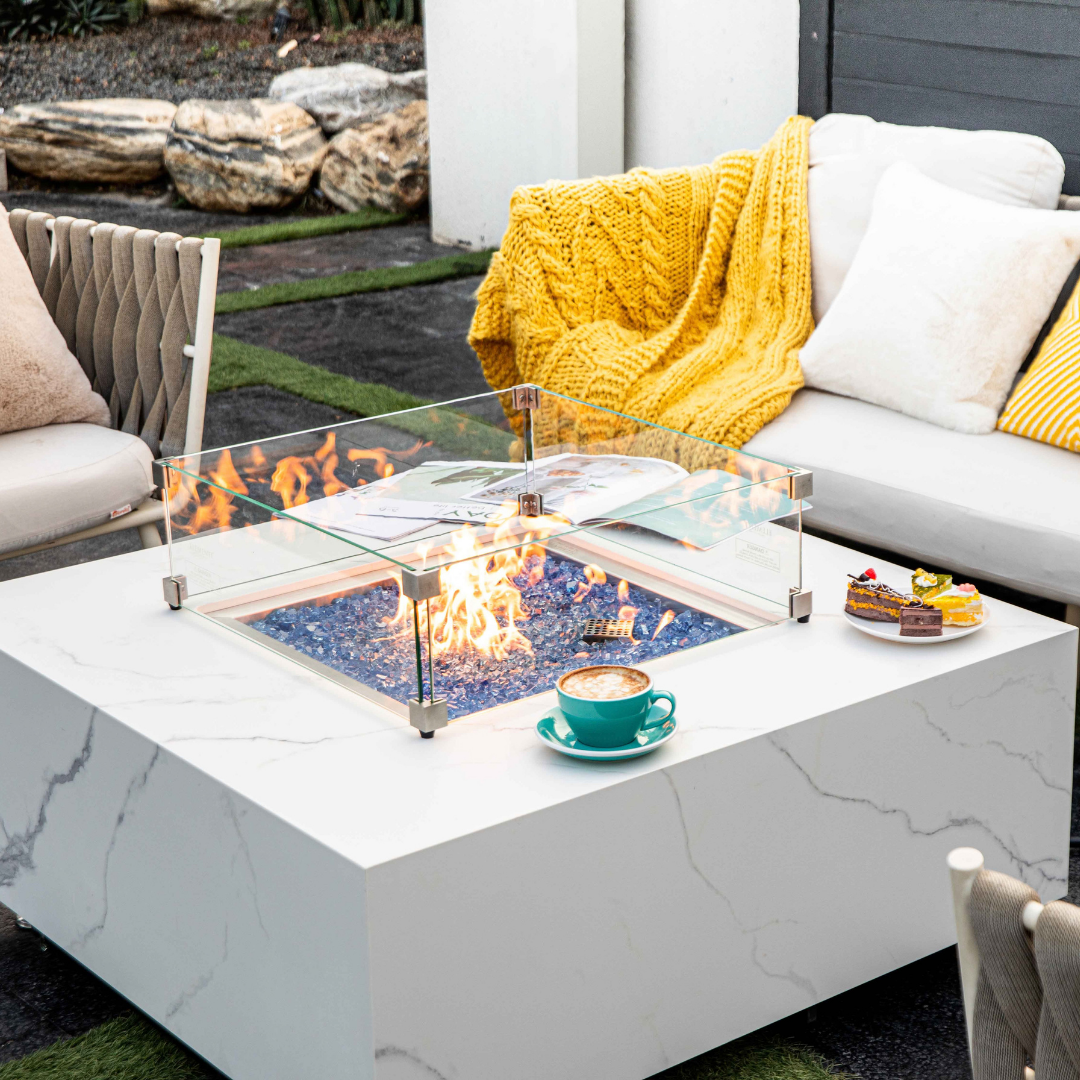 ELEMENTI PLUS BIANCO Marble Porcelain Fire Table