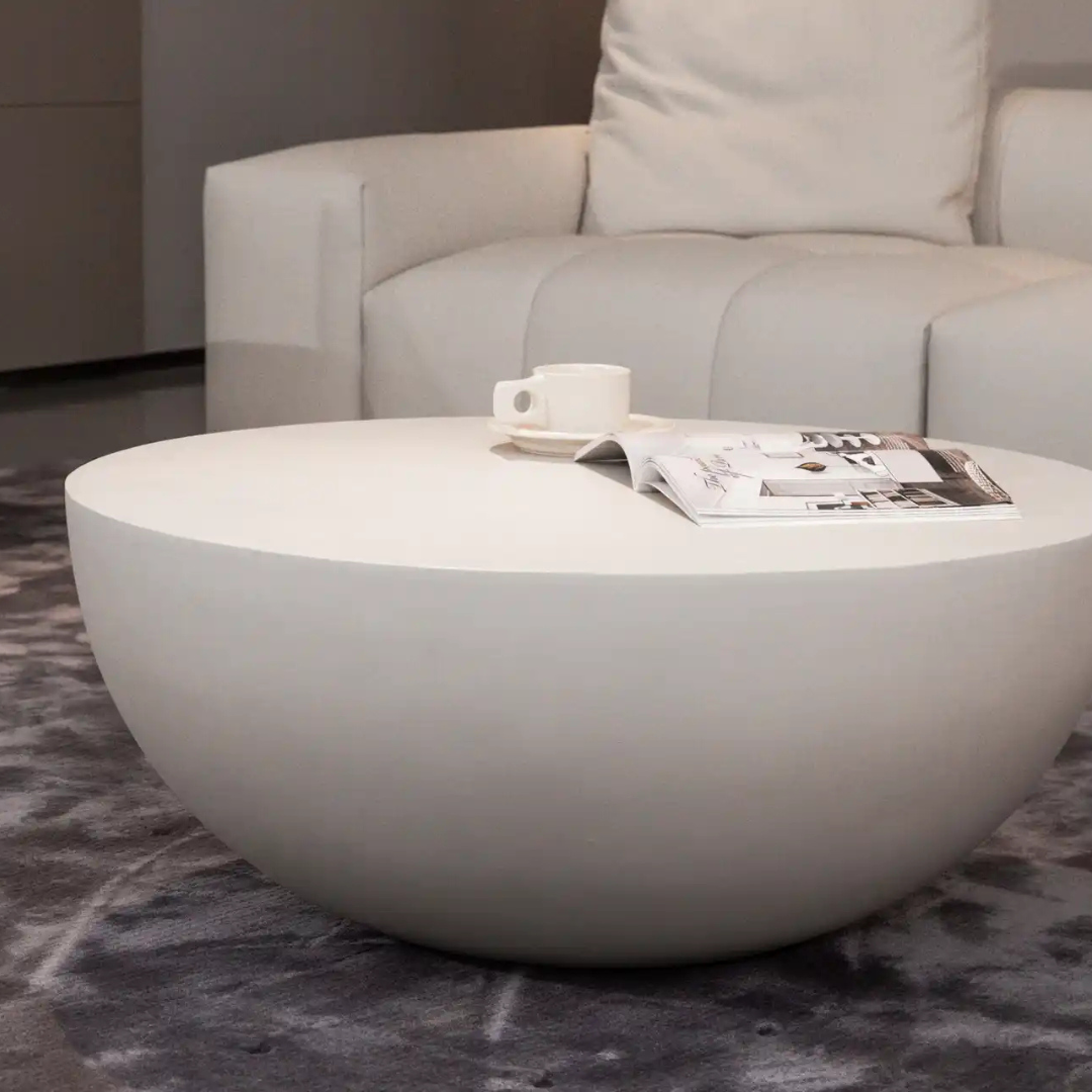 Elementi Chronos Cream White 34" Concrete Coffee Table Medium