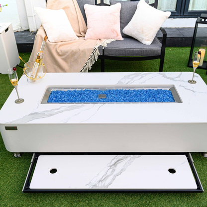ELEMENTI PLUS ATHENS Porcelain Top Fire Table- Bianco White