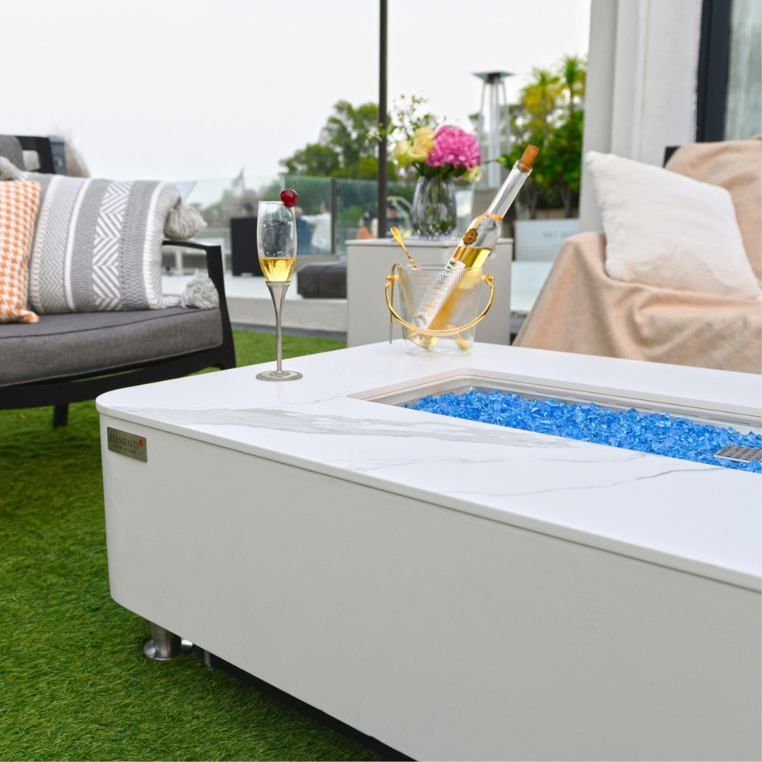 ELEMENTI PLUS ATHENS Porcelain Top Fire Table- Bianco White