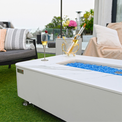 ELEMENTI PLUS ATHENS Porcelain Top Fire Table- Bianco White