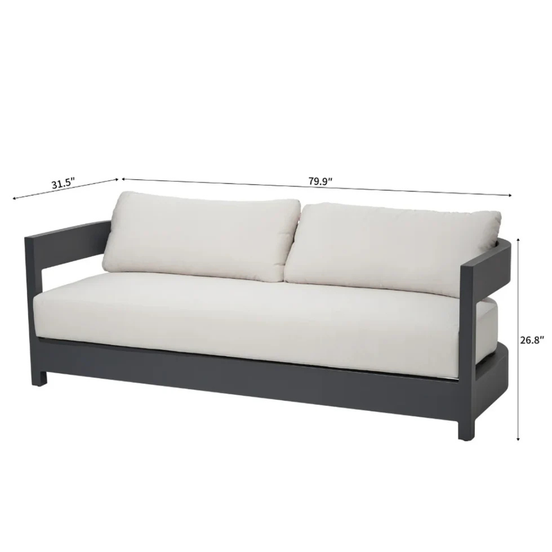 Elementi Monaco 80" Powder-Coated Aluminum Patio Sofa with Sunbrella® Cushions