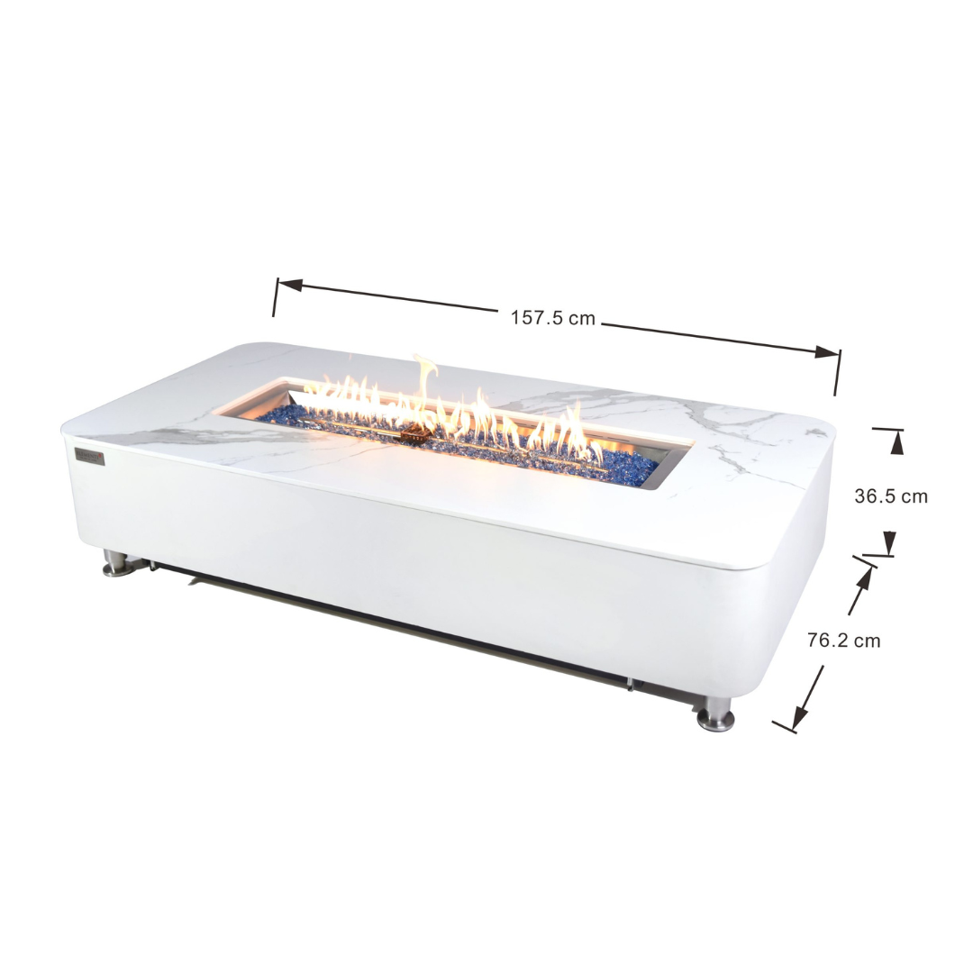 ELEMENTI PLUS ATHENS Porcelain Top Fire Table- Bianco White