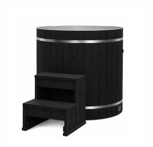 ***New 2026 Model*** Dynamic Cold Therapy PVC Barrel Cold Plunge - Black Exterior
