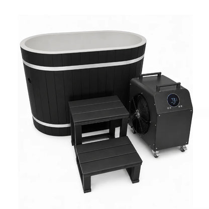 ***New 2026 Model*** DCT Oval Barrel Tub Cold Plunge (50-P) Pacific Cedar - 3/4 IN-OUT without Motor - Black Exterior