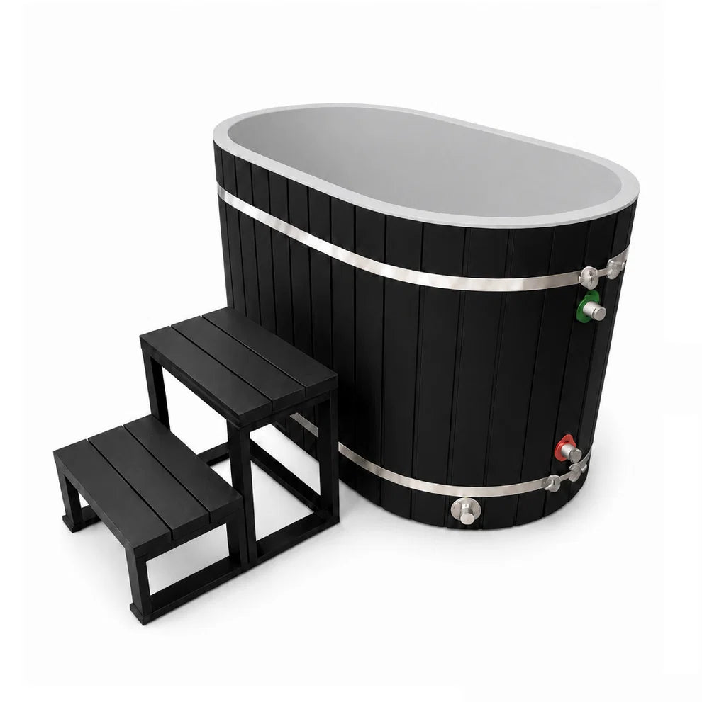 ***New 2026 Model*** DCT Oval Barrel Tub Cold Plunge (50-P) Pacific Cedar - 3/4 IN-OUT without Motor - Black Exterior