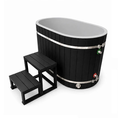 ***New 2026 Model*** DCT Oval Barrel Tub Cold Plunge (50-P) Pacific Cedar - 3/4 IN-OUT without Motor - Black Exterior