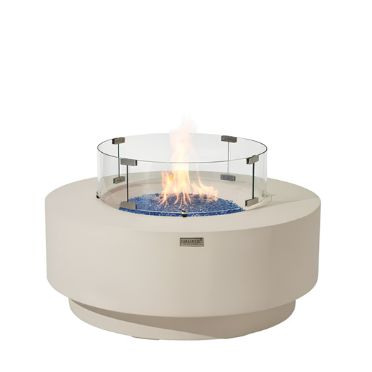 Elementi Plus Nimes 41" Round Frosted Cream White Concrete Liquid Propane Fire Table