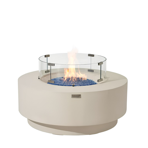 Elementi Plus Nimes 41" Round Frosted Cream White Concrete Liquid Propane Fire Table