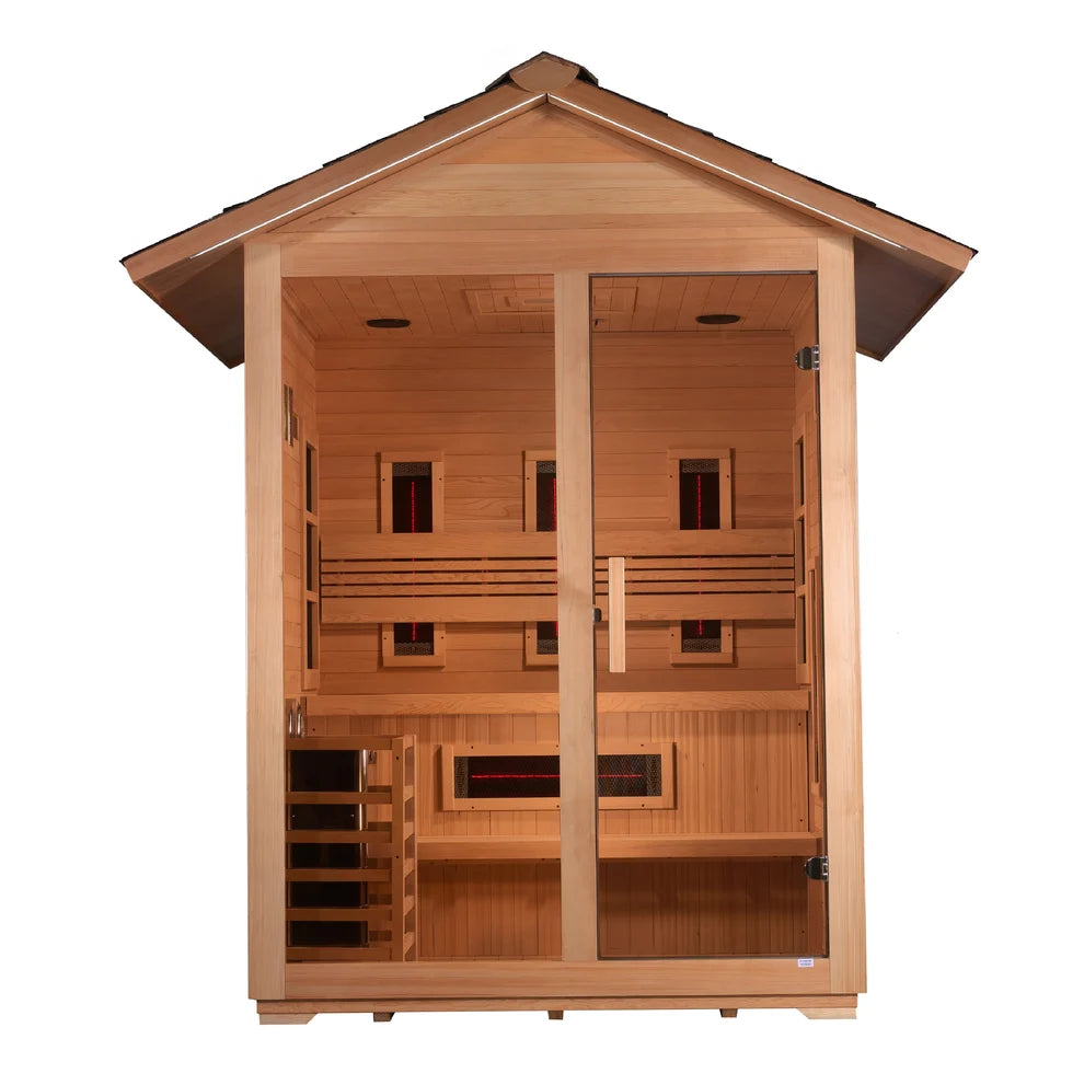 Golden Designs "Carinthia" 3 Person Hybrid (PureTech™ Full Spectrum IR or Traditional Stove) Outdoor Sauna (GDI-8123-01)
