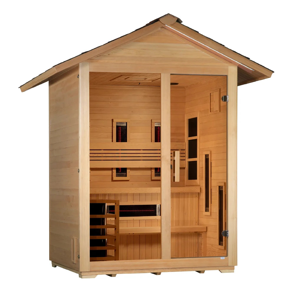 Golden Designs "Carinthia" 3 Person Hybrid (PureTech™ Full Spectrum IR or Traditional Stove) Outdoor Sauna (GDI-8123-01)