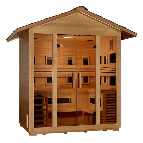 Golden Designs "Gargellen" 5 Person Hybrid (PureTech™ Full Spectrum IR or Traditional Stove) Outdoor Sauna (GDI-8125-01)
