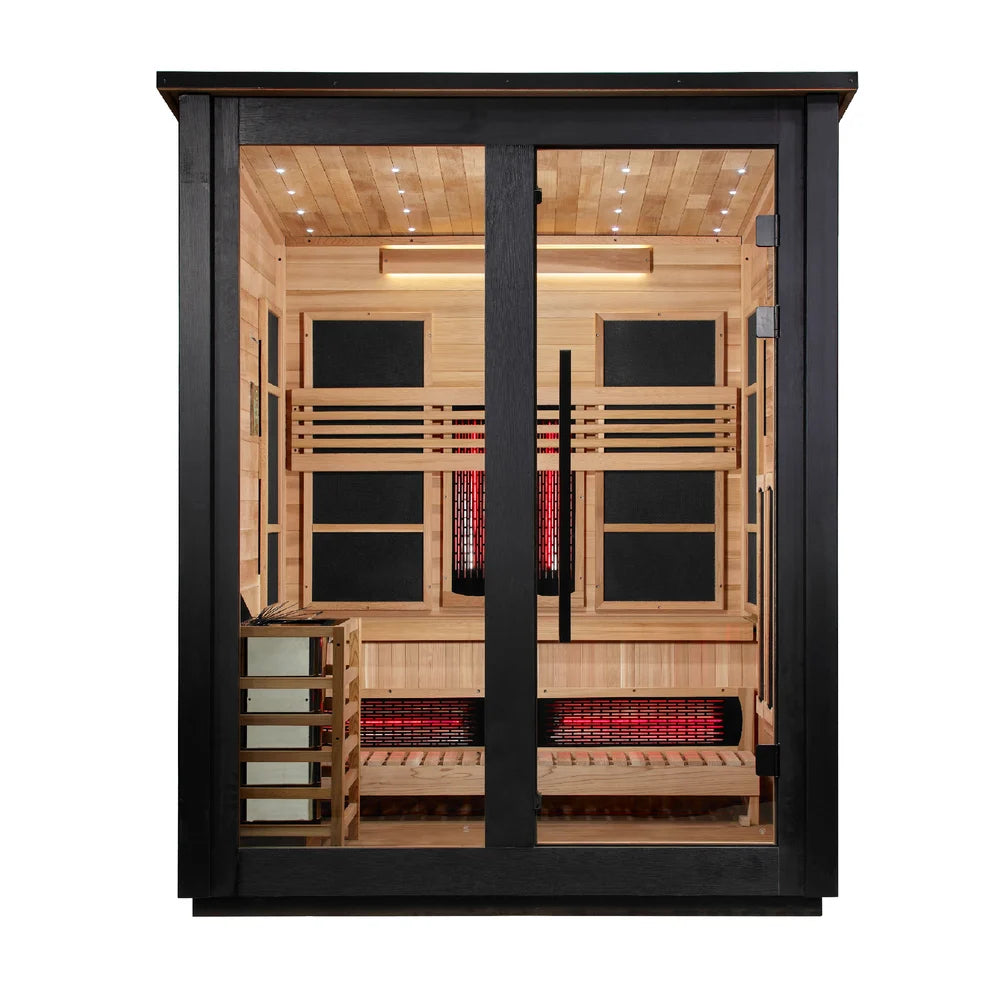 ***New 2026 Model*** Golden Designs "Loviisa" 3 Person, 2 Tone Barn Hybrid (PureTech™ Full Spectrum IR or Traditional Stove) Outdoor Sauna (GDI-8523-03)