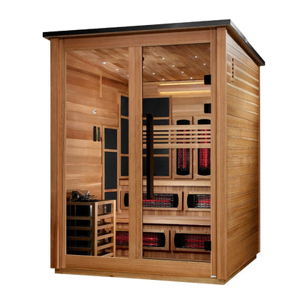 ***New 2026 Model*** Golden Designs "Kaskinen" 6 Person, Pacific Cedar Barn Hybrid (PureTech™ Full Spectrum IR or Traditional Stove) Outdoor Sauna (GDI-8526-02)