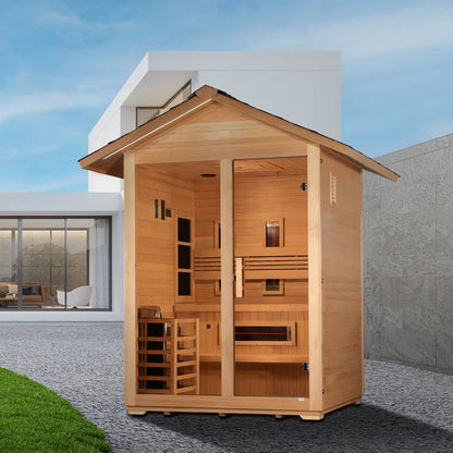Golden Designs "Carinthia" 3 Person Hybrid (PureTech™ Full Spectrum IR or Traditional Stove) Outdoor Sauna (GDI-8123-01)