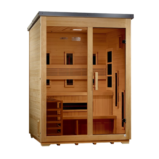 ***New 2026 Model*** Golden Designs "Carinthia" 3 Person Hybrid (PureTech™ Full Spectrum IR or Traditional Stove) Flat Roof Outdoor Sauna (GDI-8023-01)