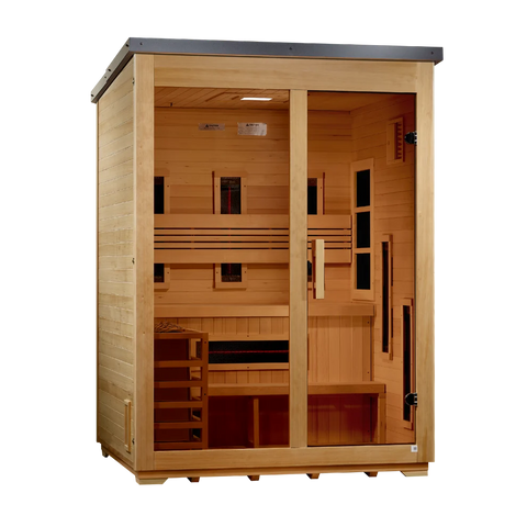 ***New 2026 Model*** Golden Designs "Carinthia" 3 Person Hybrid (PureTech™ Full Spectrum IR or Traditional Stove) Flat Roof Outdoor Sauna (GDI-8023-01)