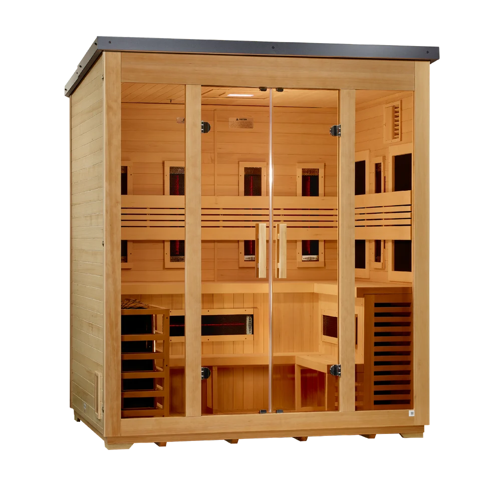 *New 2026 Model*** Golden Designs "Gargellen" 5 Person Hybrid (PureTech™ Full Spectrum IR or Traditional Stove) Flat Roof Outdoor Sauna (GDI-8025-01)