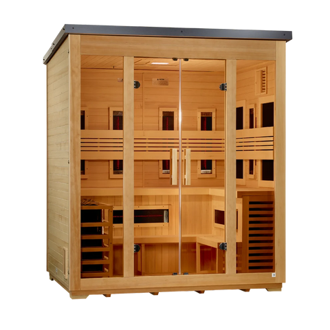 *New 2026 Model*** Golden Designs "Gargellen" 5 Person Hybrid (PureTech™ Full Spectrum IR or Traditional Stove) Flat Roof Outdoor Sauna (GDI-8025-01)