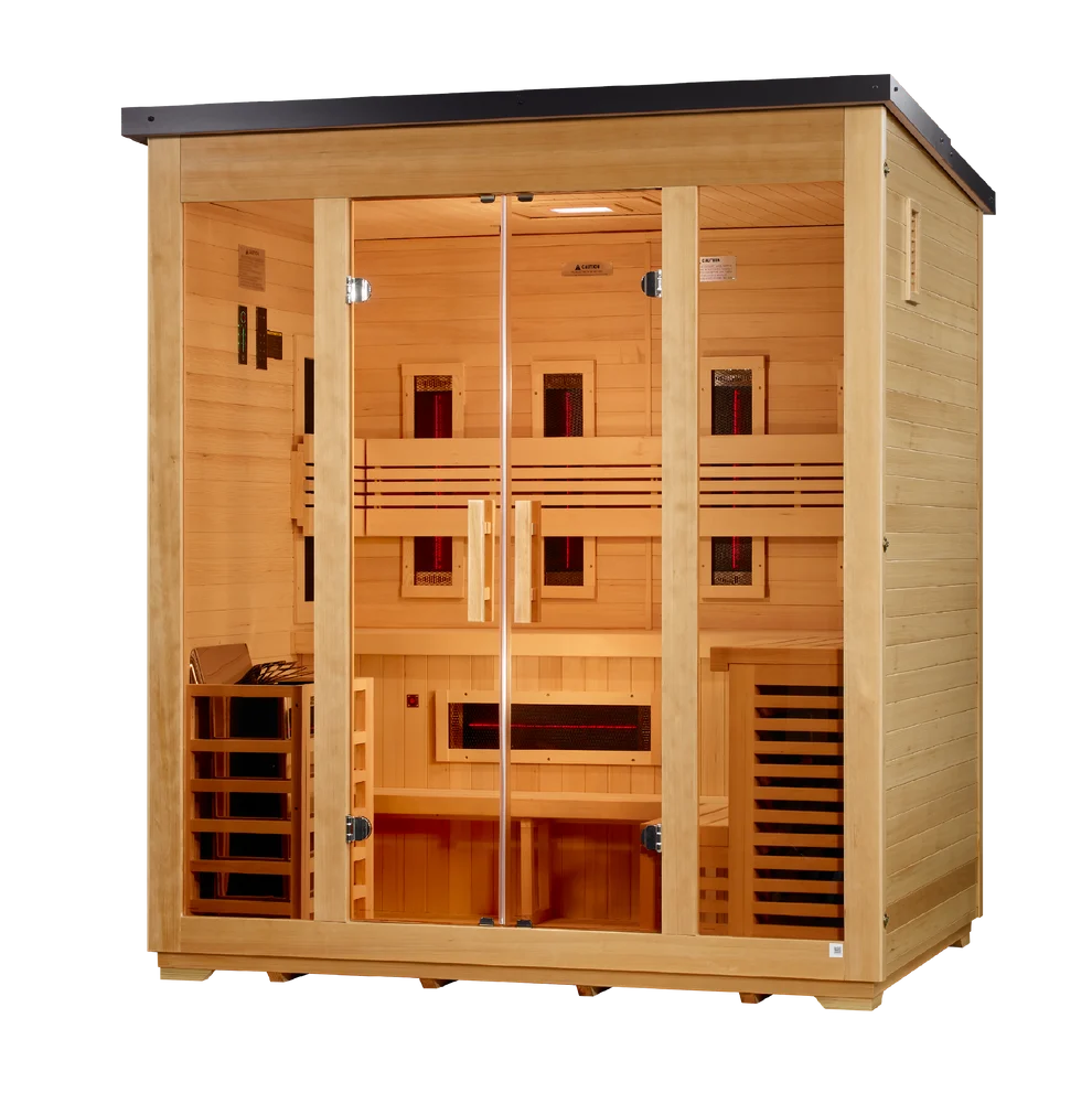 *New 2026 Model*** Golden Designs "Gargellen" 5 Person Hybrid (PureTech™ Full Spectrum IR or Traditional Stove) Flat Roof Outdoor Sauna (GDI-8025-01)