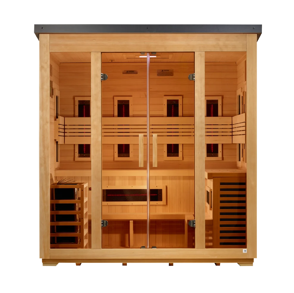 *New 2026 Model*** Golden Designs "Gargellen" 5 Person Hybrid (PureTech™ Full Spectrum IR or Traditional Stove) Flat Roof Outdoor Sauna (GDI-8025-01)
