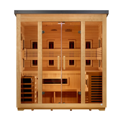 *New 2026 Model*** Golden Designs "Gargellen" 5 Person Hybrid (PureTech™ Full Spectrum IR or Traditional Stove) Flat Roof Outdoor Sauna (GDI-8025-01)